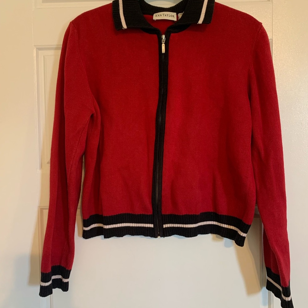 Ann Taylor Red and Black Cardigan